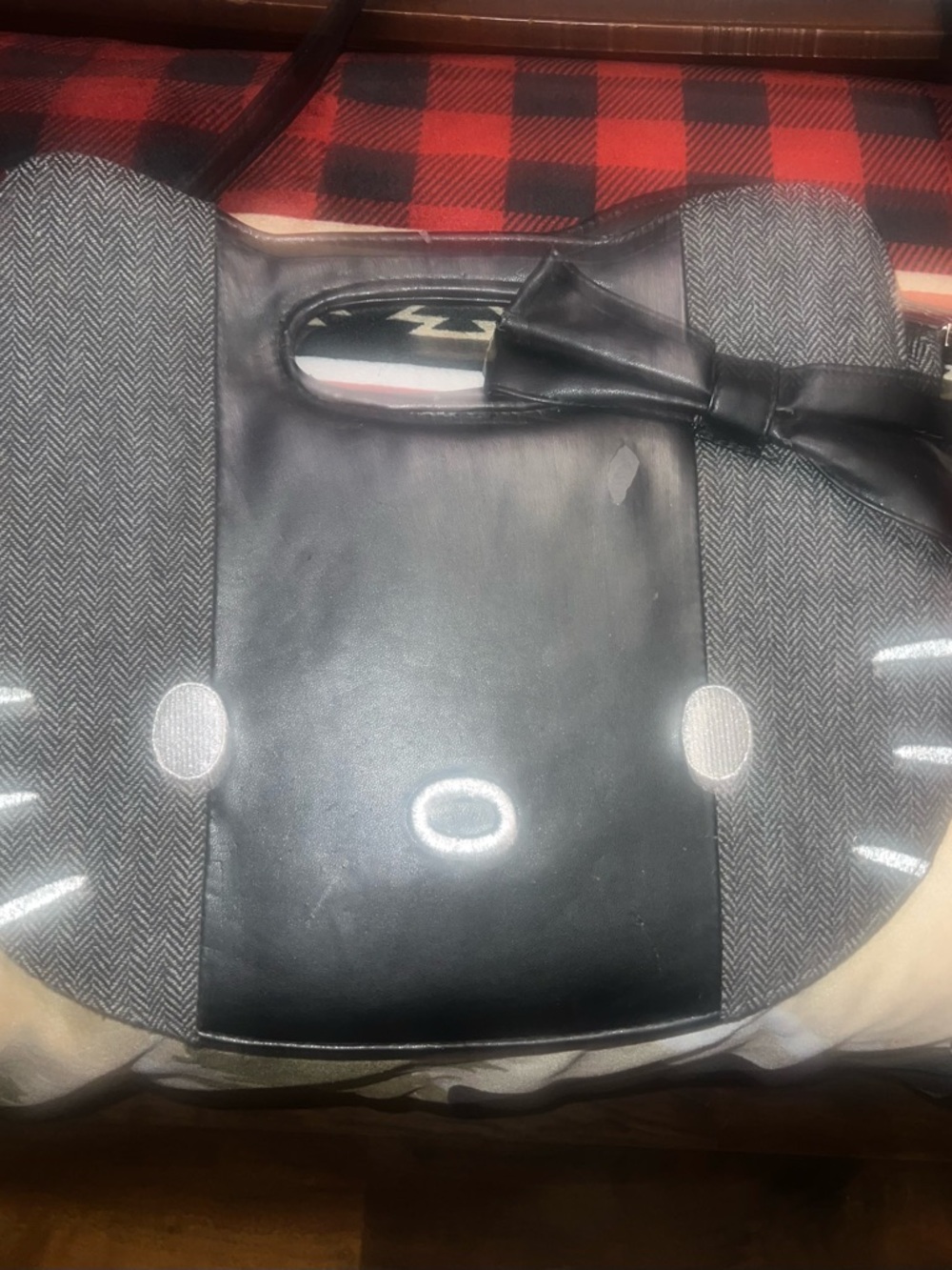 Women's Black and Gray Laptop Tote with Bow Accent